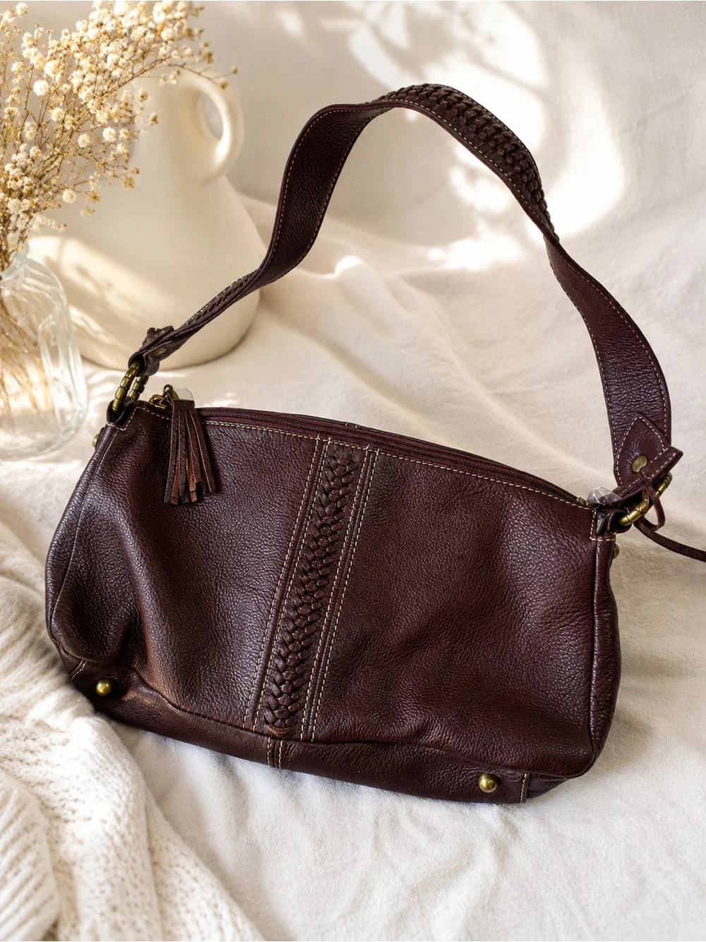 Elliott Lucca Braided Detail Leather Hobo - Dark Brown